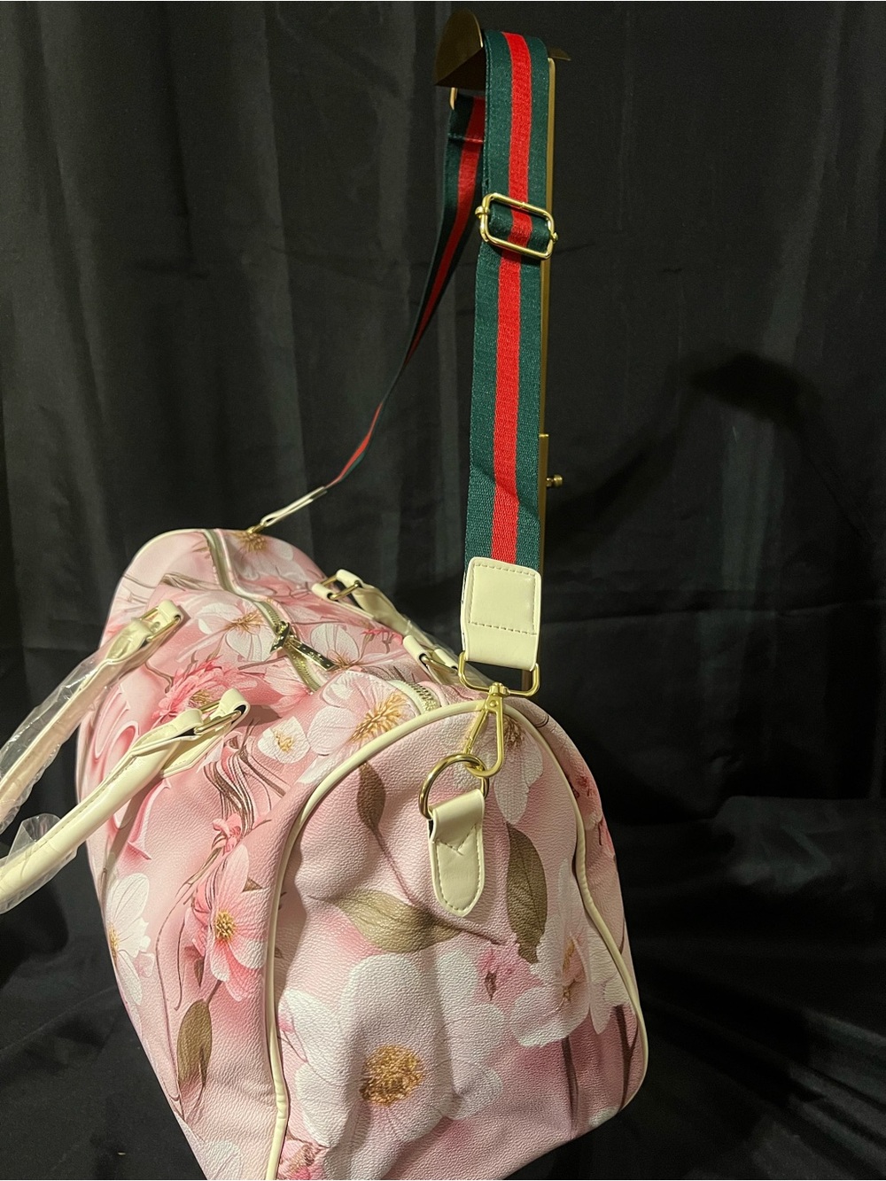 Gucci Pink Floral Travel Duffel with Signature Web Strap - Picture 5 of 13